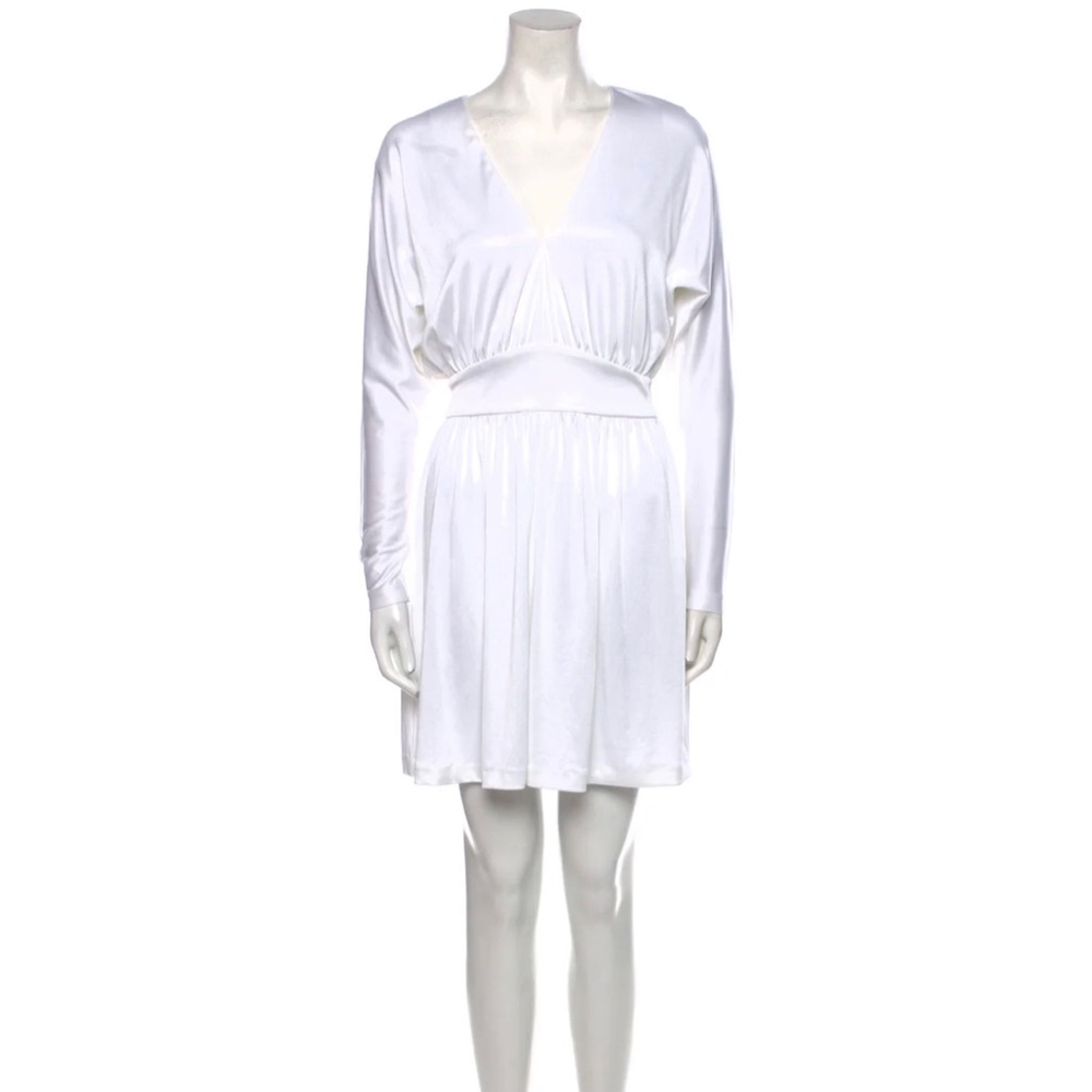 Halston Heritage White Stretch Jersey Deep V Dress
